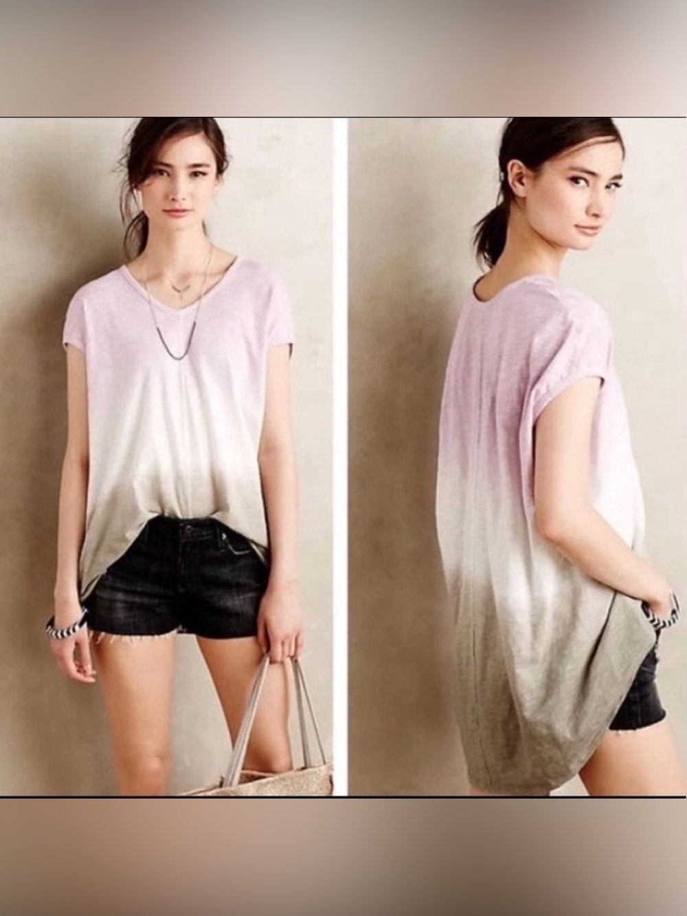 Anthropologie Left of Center Kiri Ombré Dip Dye Cocoon Tee Size Extra Small